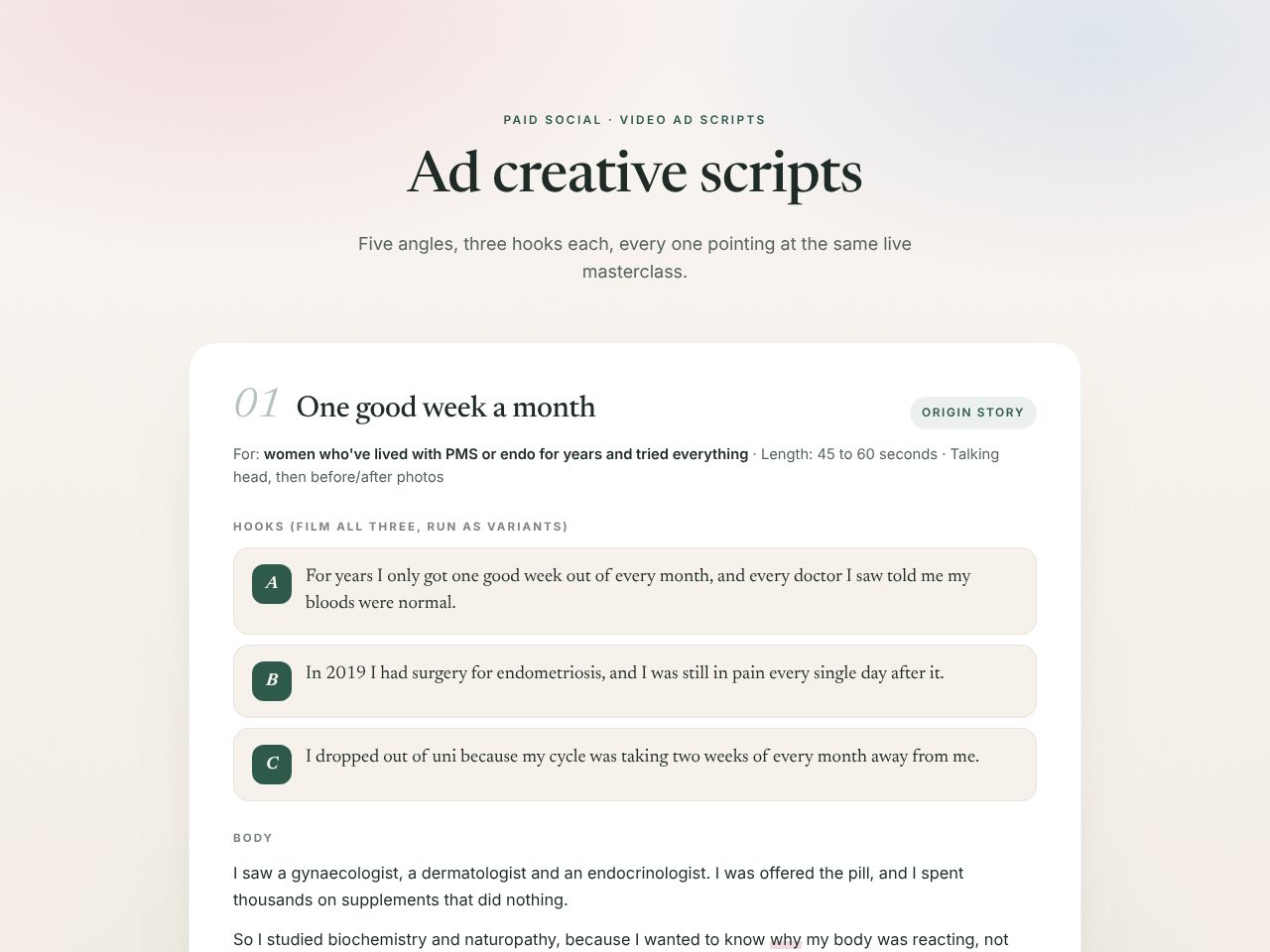 Ad creative scripts preview